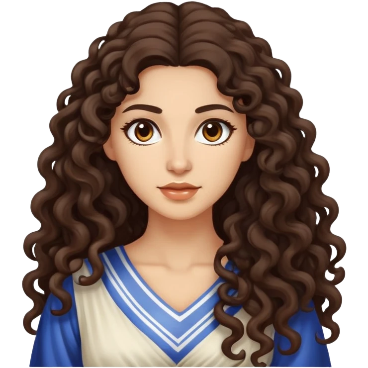 attractive Greek woman with long curly dark brown hair and light skin emoji