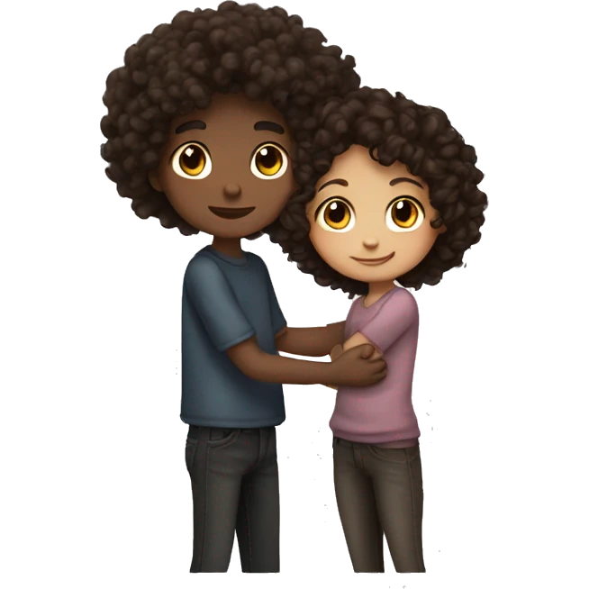 curly dark brown hair girl hugs curly dark brown hair boy  emoji
