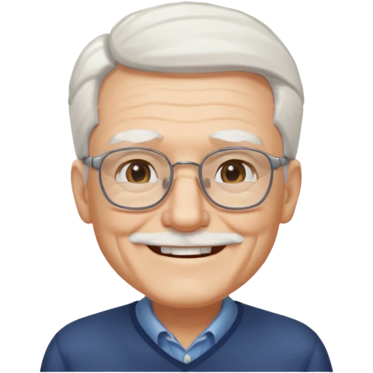 old guy, white hair, blocky face, rectangular glasses soul patch emoji