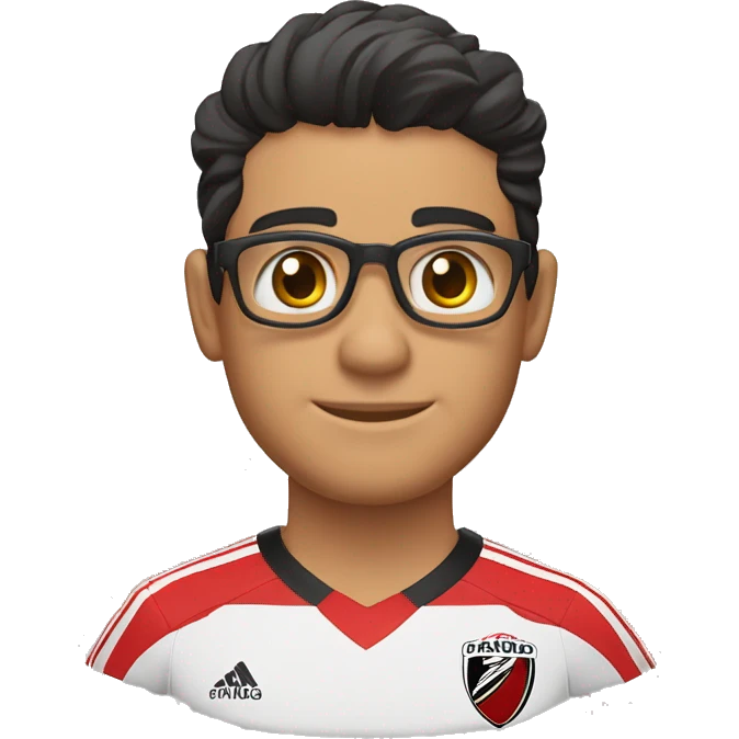 Menino moreno, cabelos partido para o lado liso preto, usando óculos, olhos castanhos com camisa do flamengo  emoji