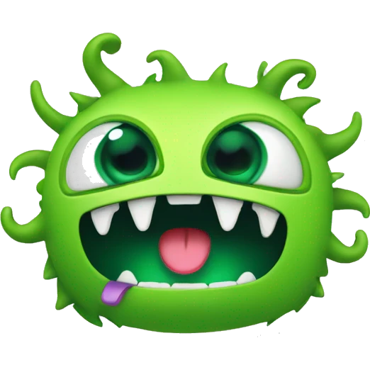 a funny and cute monster in green colours with an open mouth as if different documents are coming to its mouth such as word, excel, pdf, pptx emoji