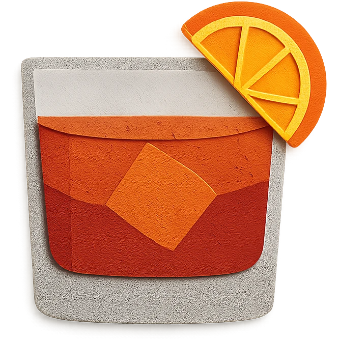 negroni cocktail glass with layered paper look and orange garnish emoji