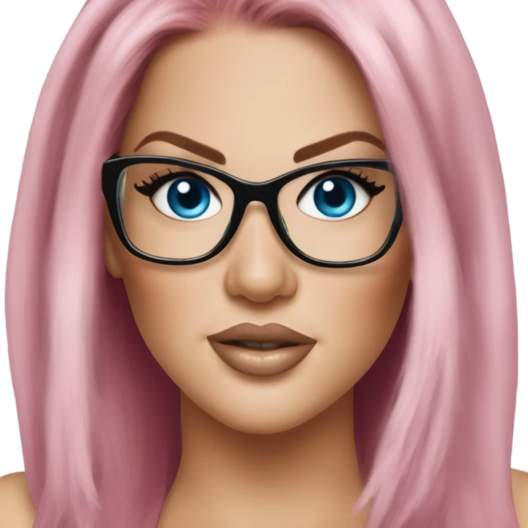 Photo Realistic khloe kardashian stylish pink hair BLUE eyes and glasses elegant  emoji