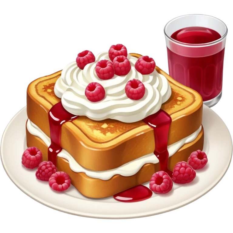 Raspberry and whip cream French toast on plate  emoji