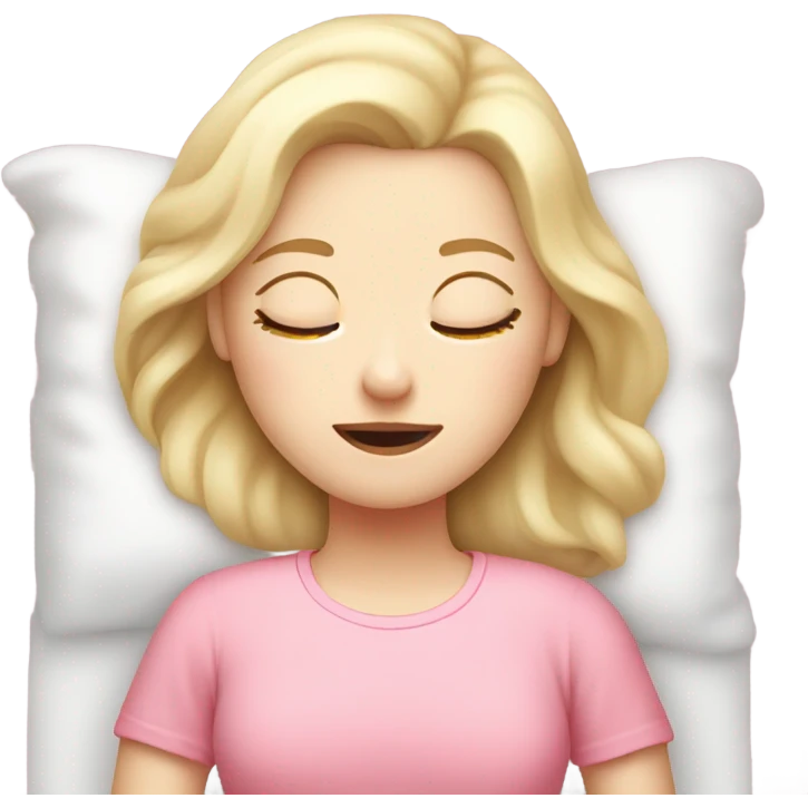 pale blonde girl with pink top sleeping in white bed emoji
