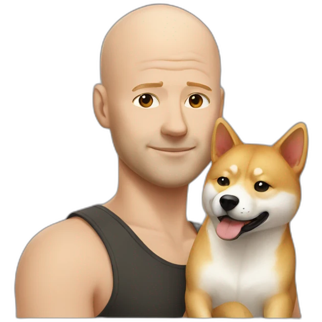 bald white man with shiba inu emoji
