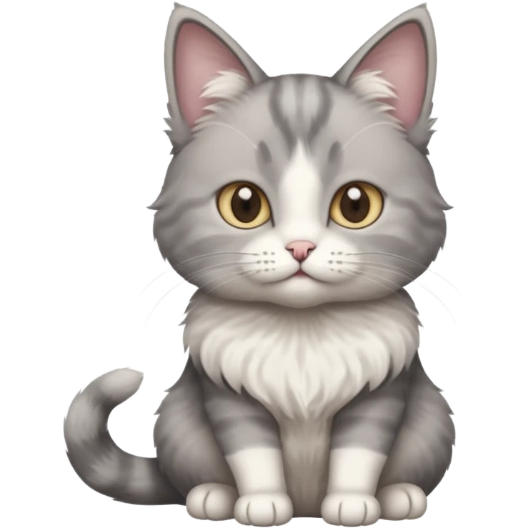 a realistic looking very fluffy grey and white cat sitting up straight emoji