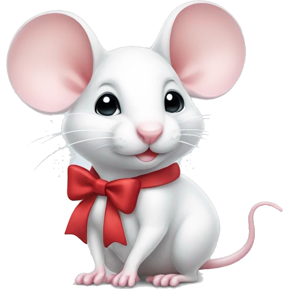 A cute white mouse with a coquette bow  emoji