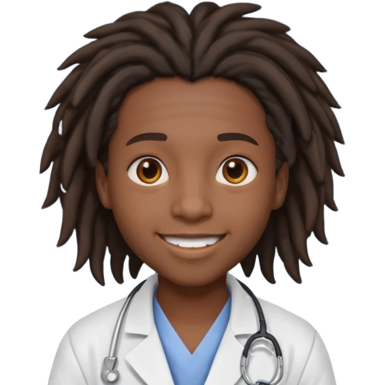 make me a black darkskin doctor with mid head lenghtdreads, he is a teen, no face hair, make him happy emoji