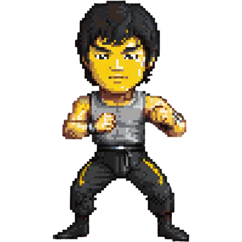 Bruce Lee in iconic fighting pose, martial arts legend emoji