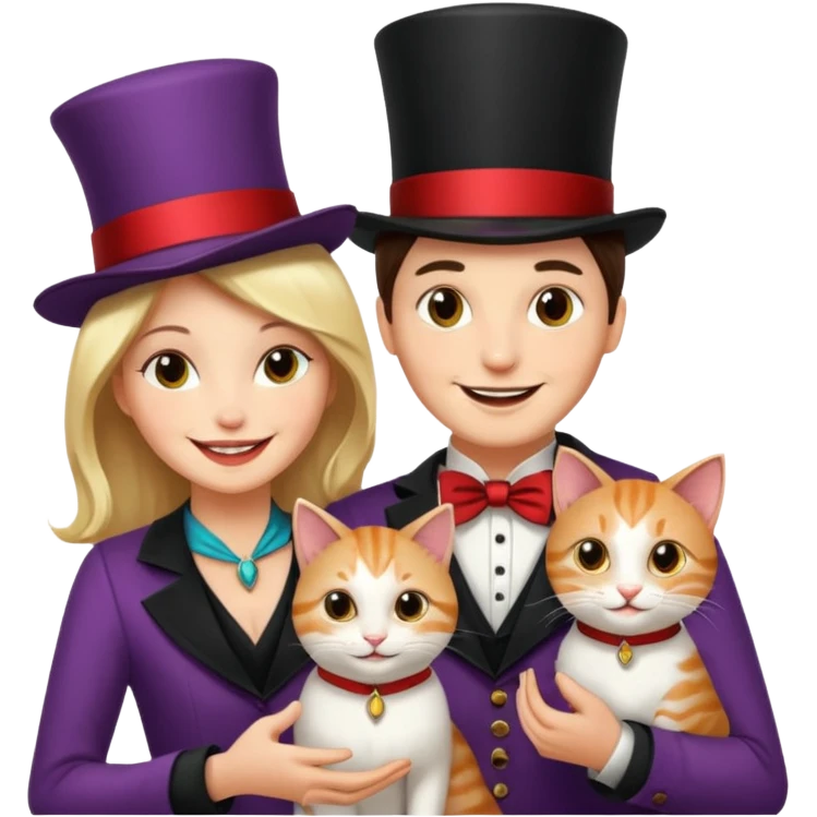 magician couple and their pet cat emoji