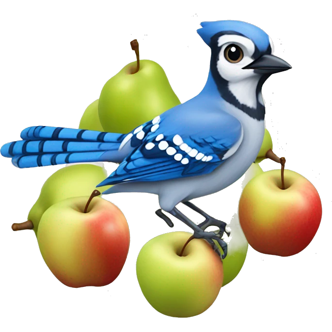 Blue jay with pears and apples emoji