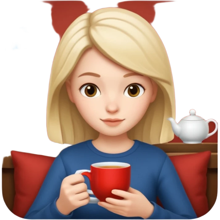 girl reading a book and drinking tea, memoji iphone style, cozy vibe emoji