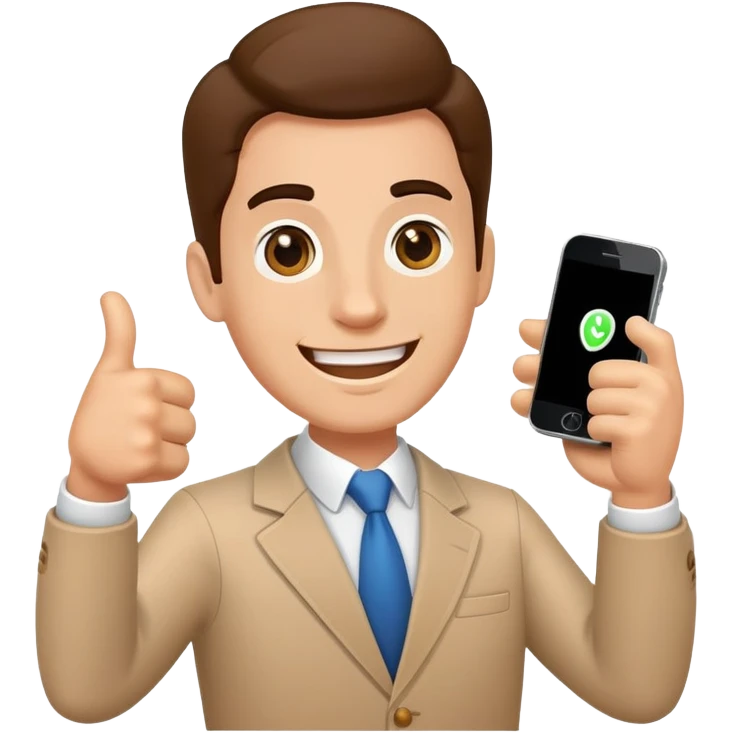 Enthusiastic salesman with phone and thumbs up emoji