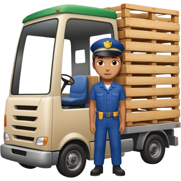Worker with pallet in truck, import. emoji