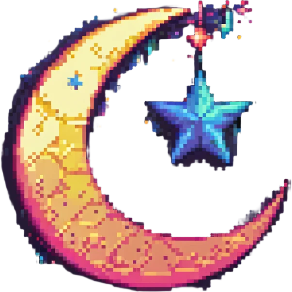 pixel art icon representing Arabic culture with crescent moon and star, vibrant colors emoji