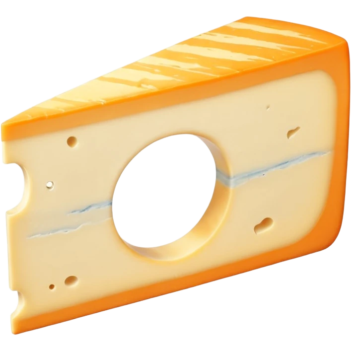 thick wedge of Morbier cheese, smooth pale yellow interior, thin horizontal blue-grey ash line in the center, semi-soft dense texture, orange-beige washed rind, clean and centered ash stripe, no board or extras, soft lighting, subtle shadows, emoji scale emoji