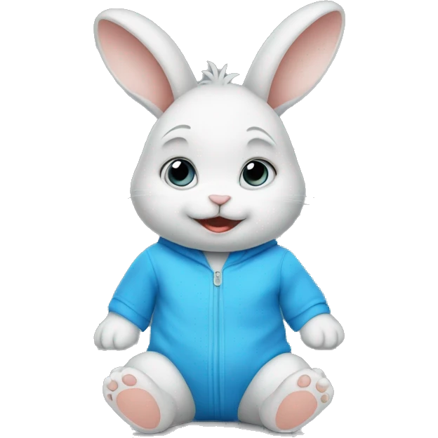 Anxious baby rabbit in blue bodysuit emoji