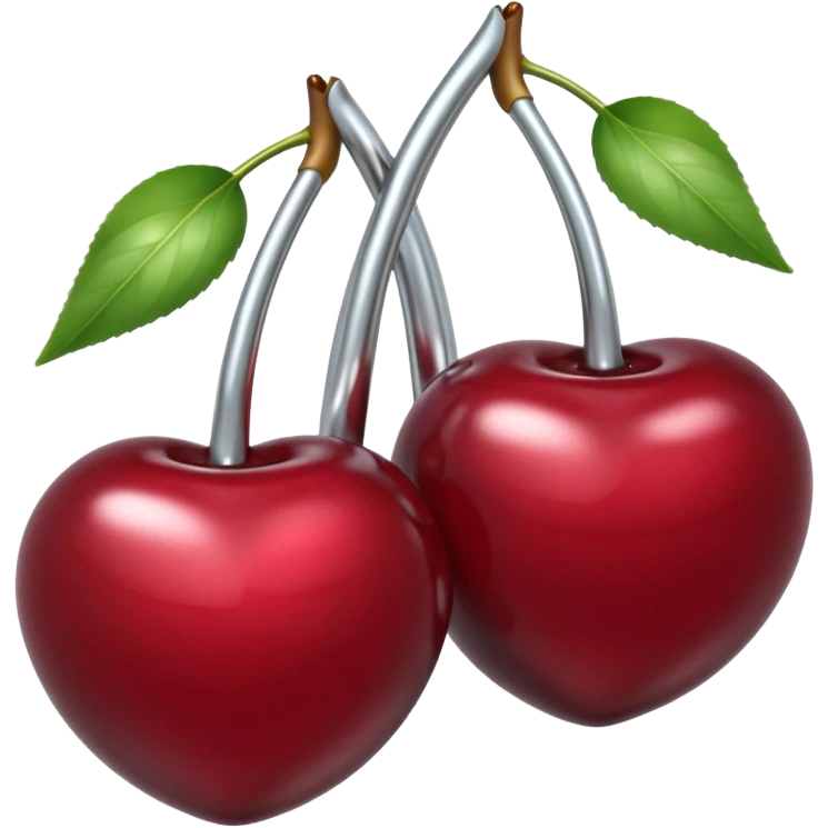 A pair of cherries emoji made of liquid silver chrome, smooth rounded shapes, glossy metallic surface, subtle sensual vibe, luxury sexy aesthetic, iOS emoji style, centered, clean white background emoji