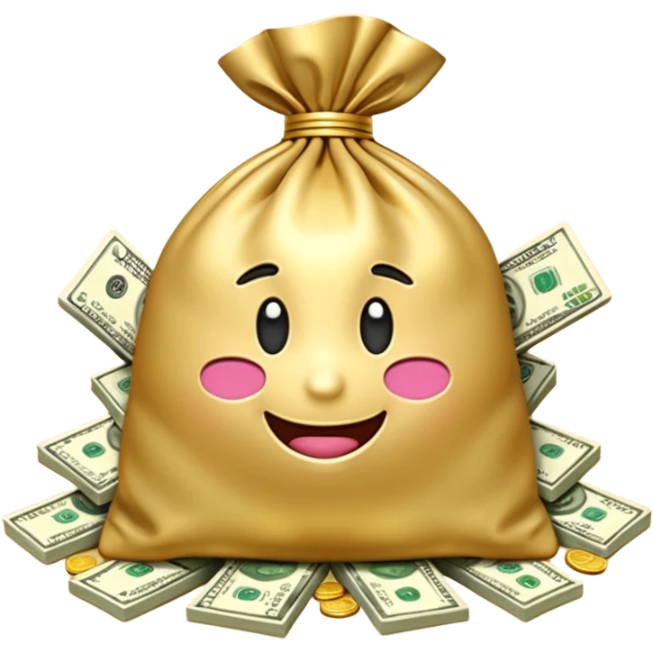Luxury 3D emoji, overflowing money bag, stacks of cash, premium lighting, rich glossy look, ultra clean, transparent background


 emoji