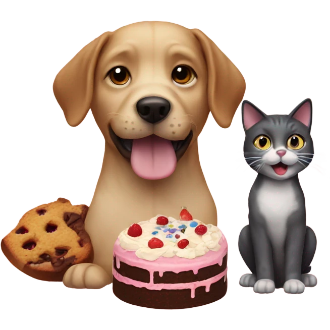 Dog with a cat eating cake emoji