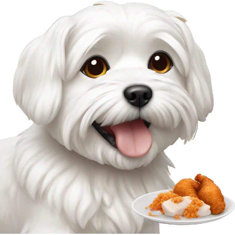 Maltese dog eating chicken emoji