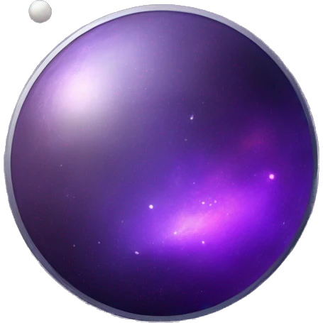 a cartoonish space-themed coin with a purple planet on it emoji