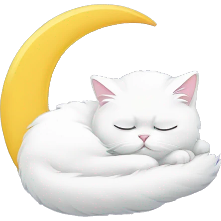 White Persian cat sleeping on crescent moon  emoji