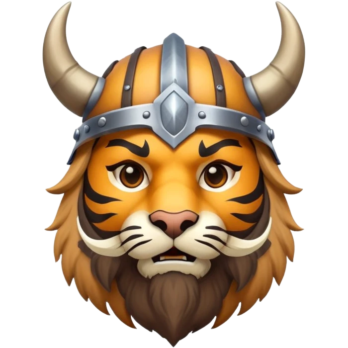 viking tiger face with horned helmet and beard for Twitch emote emoji
