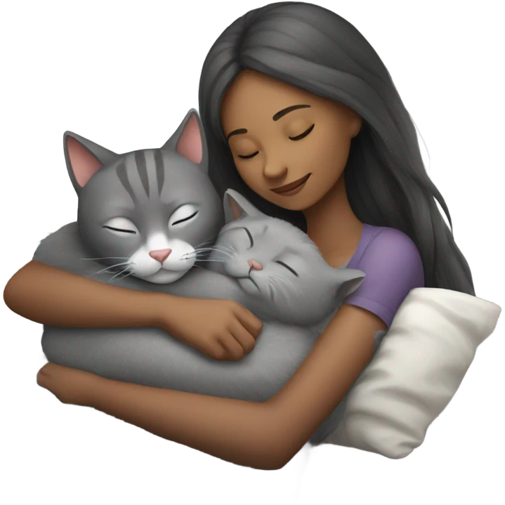 sleeping girl and grey cat emoji
