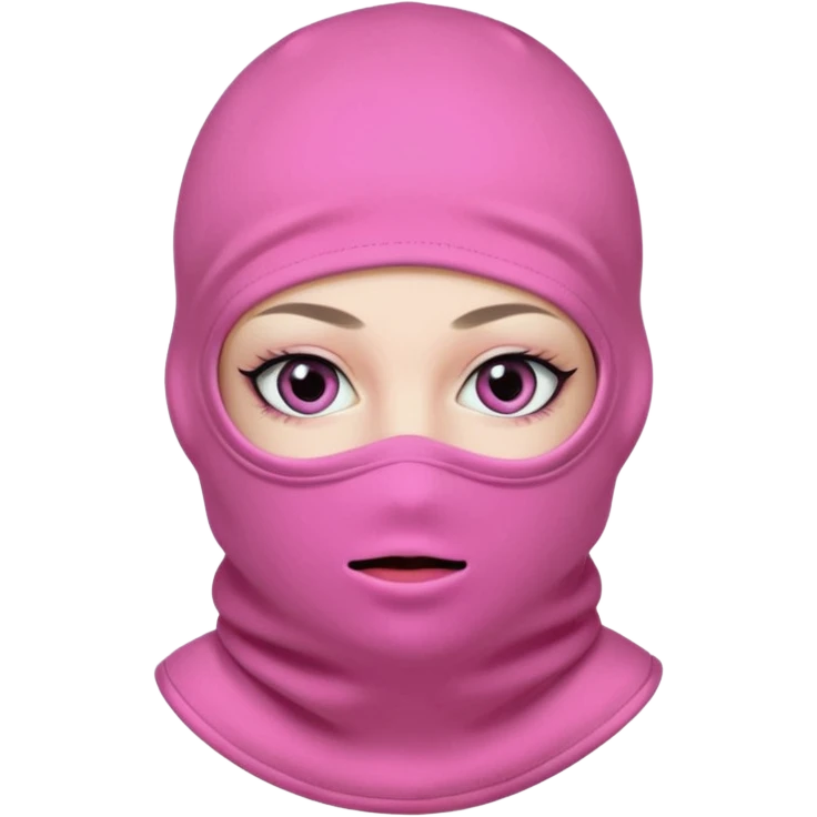 baggy stylish 3 hole balaclava pink in colour with girly eyes showing through the eye holes of the balaclava with beautiful eyelashes on  emoji