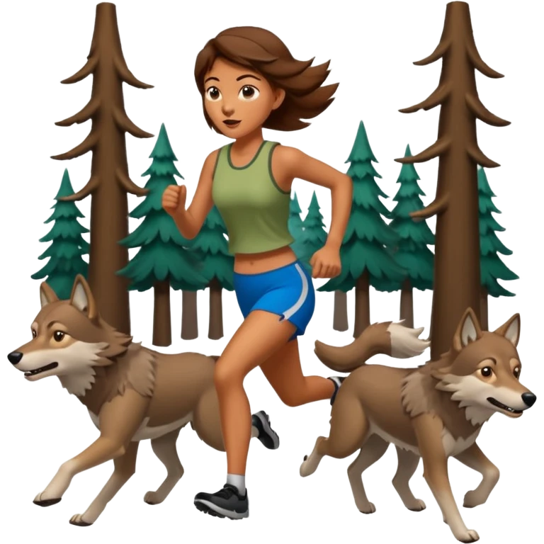 Woman with brown hair who runs with a pack of wolves through a forest  emoji