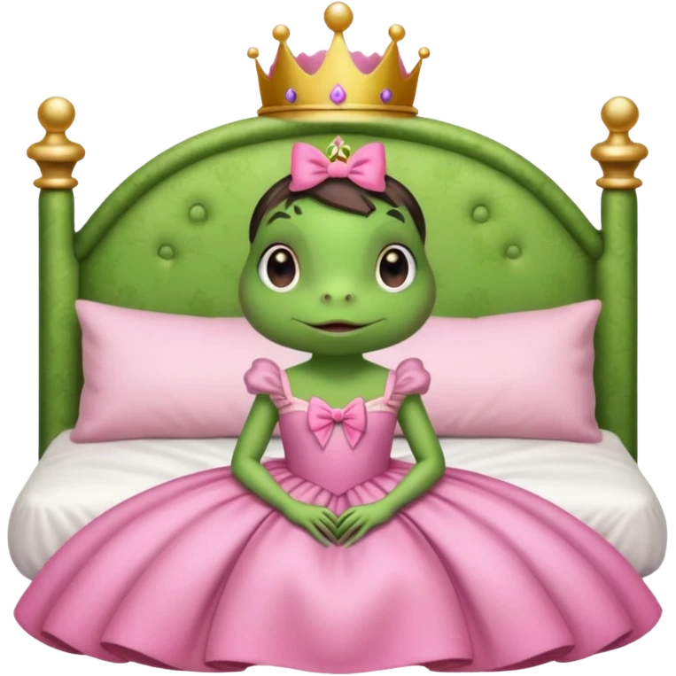 princess frog on bed pink bow with a pink dress cute girly pop emoji
