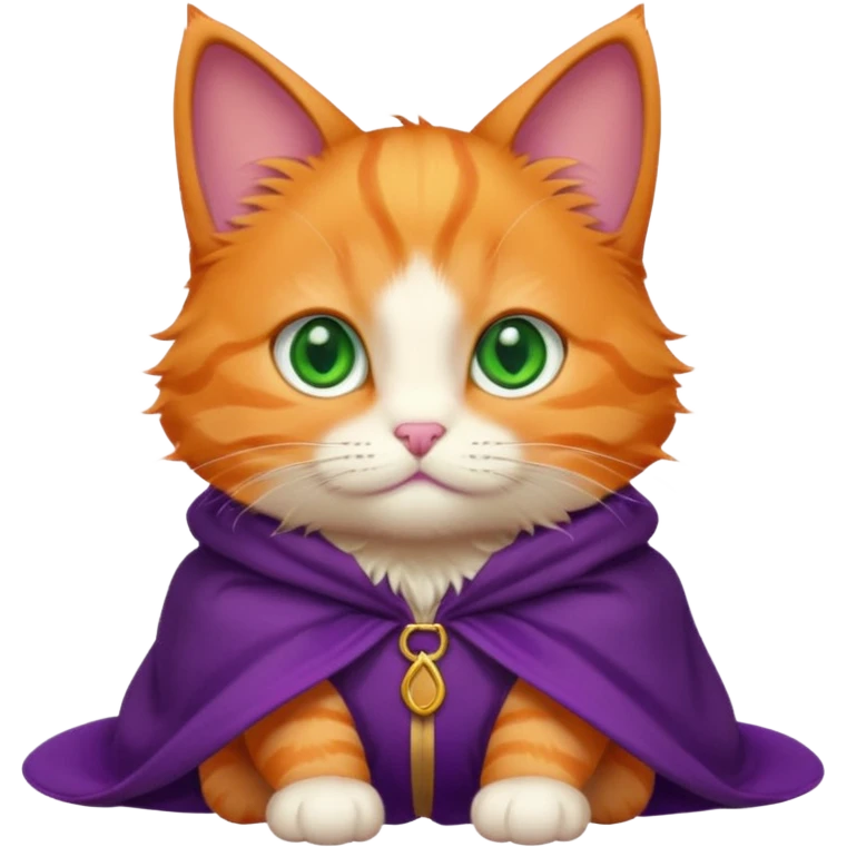 baby orange cat green eyes, in purple cloak emoji