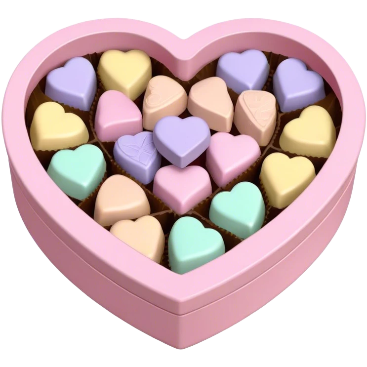 Pastel pink heart shaped box with pastel colored chocolates in it emoji