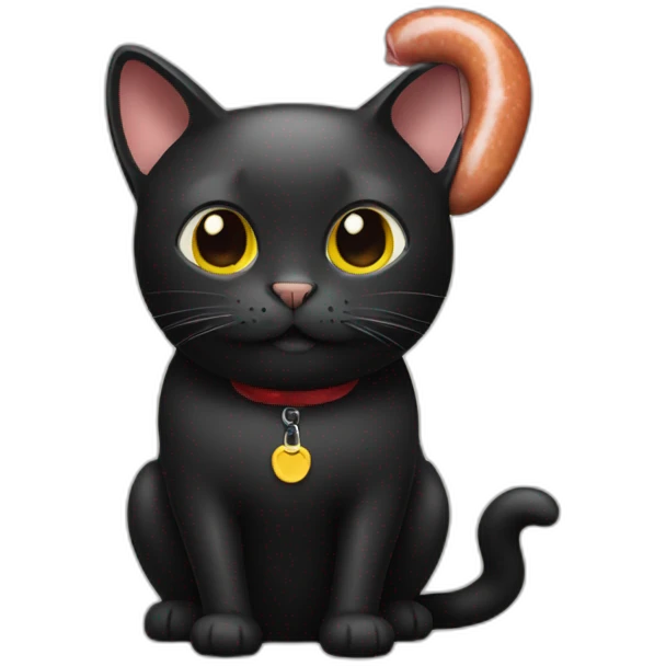 Black cat with sausage emoji
