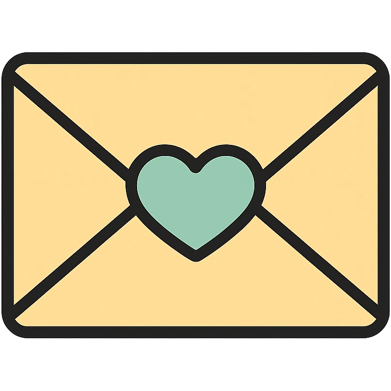 a letter sealed with a pastel green heart, soft and cute emoji