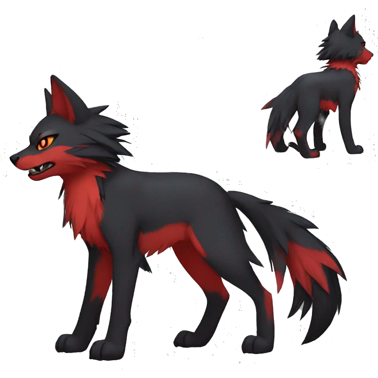 black red punk wolf-cat-Fakemon full body emoji