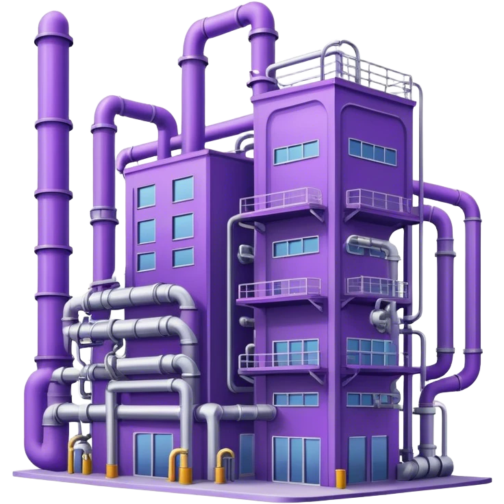 hi tech factory building with pipes in violet tones emoji