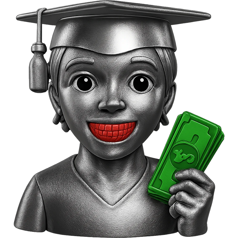 Edit the image to make the grills red and shiny, the money green and shiny, while keeping everything else metallic and shiny. Remove the background completely. emoji
