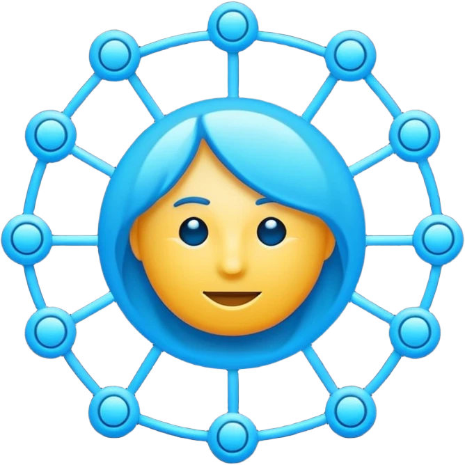 network of dots and lines with a central user icon, CRM tool, emoji style emoji