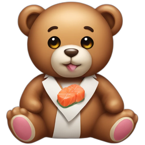 Teddy bear with a kiss on the Cheek and sushi  emoji