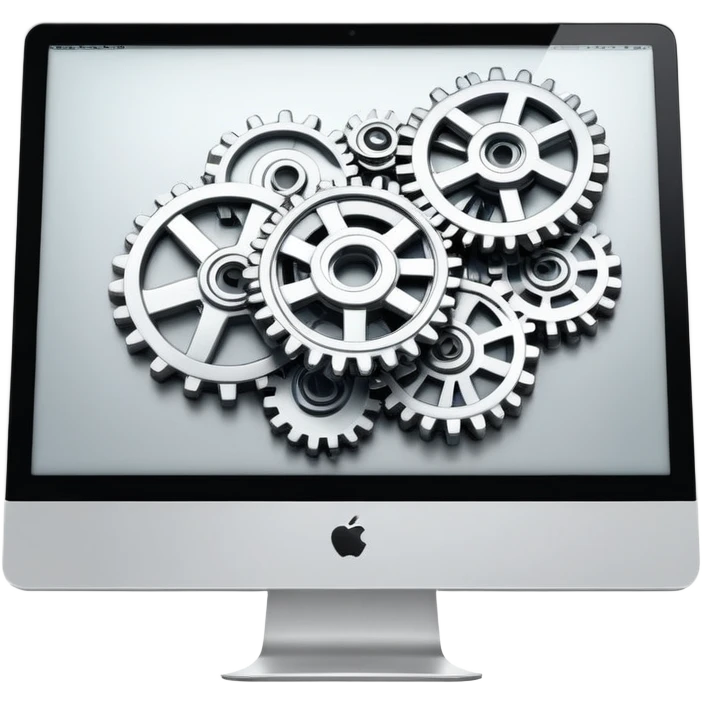 iMac computer with gears on the screen emoji