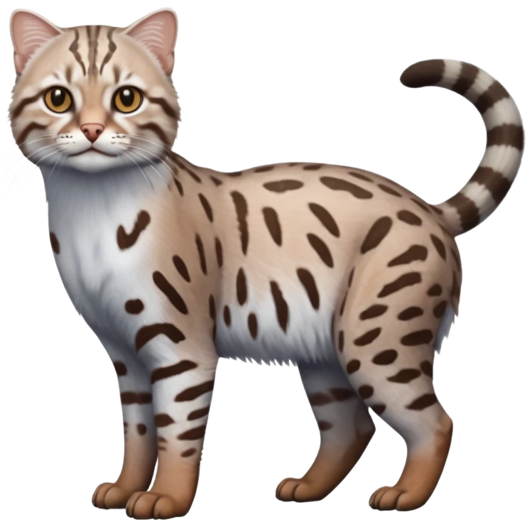 Realistic albino albinism colorful shiny glossy smooth whitish pastel dusky dark gloomy wild natural elegant lifelike Pallas-cat-ocicat-ocelot-Rusty-spotted-cat-fusion-hybrid-animal-creature, full body, hyper-realism emoji