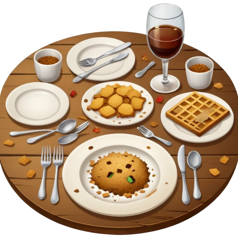 dirty table with empty plates and glasses emoji