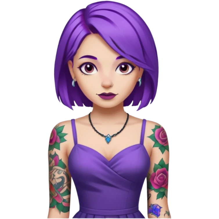 women with tatoos and hightlight that tatoos with purple hair different color dresses emoji