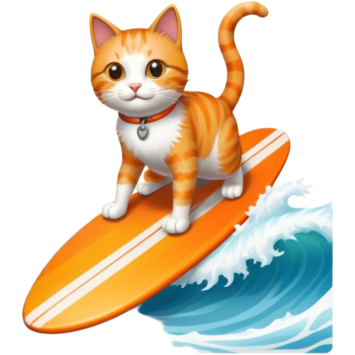 cat hanging ten (surfing) on a longbaord emoji