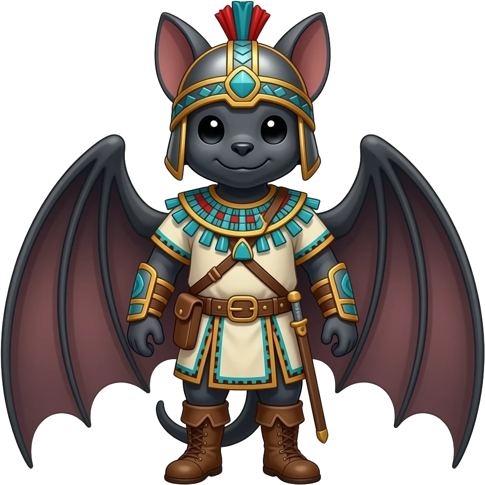 A bat dressed in medieval mayan ranger outfit. Full body. No wings. Without wings emoji