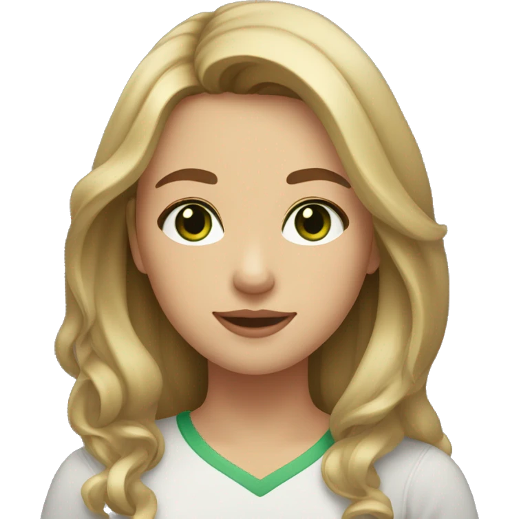 Girl with a round face dark green eyes and mid length hair brown hair with small blonde highlights  emoji