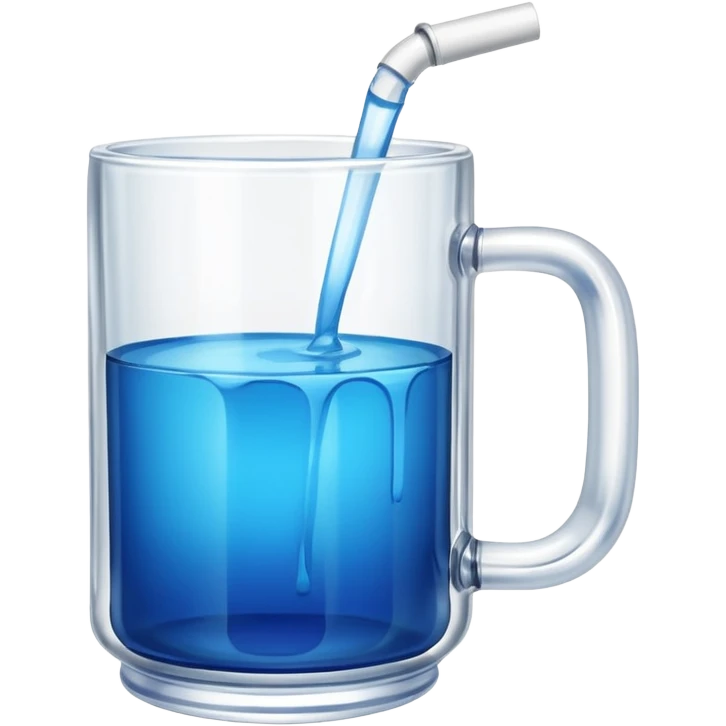 A large clear glass mug with a bright blue liquid inside.  Make the mug thicker and white/clear, not blue. beer stein. Handle is not blue. The walls of the mug are very thick and white. Only one handle. No actual beer. Can of redbull sticking out of too emoji